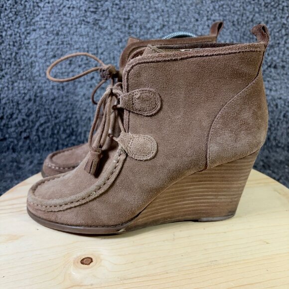 Lucky Brand Shoes Yaney Wedge Heel Ankle Boot Womens Size 9.5 Brown Lace Up Moc - Picture 3 of 12